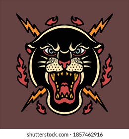 tiger and thunder tattoo vector design