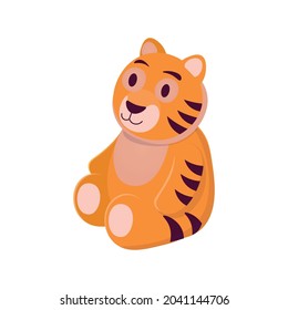 Tiger toy  on white background. Cartoon illustration, vector.