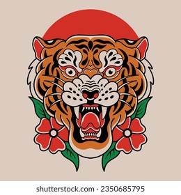 Tiger Traditional illustration vintage style good for clothing design, sticker and poster