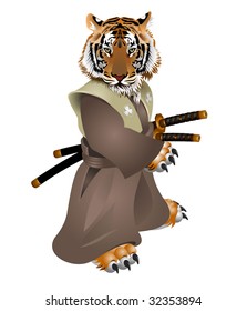 Tiger in traditional Samurai clothing