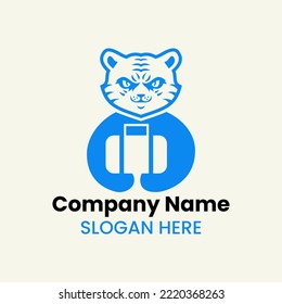 Tiger Travel Bag Logo Negative Space Concept Vector Template. Panther Holding Travel Bag Symbol
