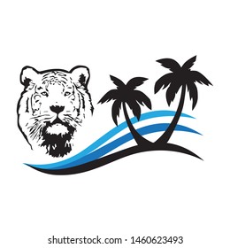 tiger and tropical beach, vector 