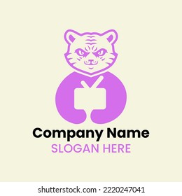 Tiger Tv Logo Negative Space Concept Vector Template. Panther Holding Tv Symbol