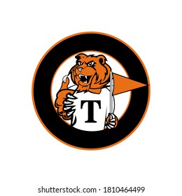 Tiger University Mascot Cartoon Vector in Round Badge and Place for Text