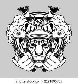 Tiger vapers mascot digital sketch illustration