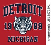 Tiger varsity print, Detroit Michigan athletic vector print illustration