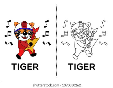 tiger, vector animal cartoon, coloring book or page