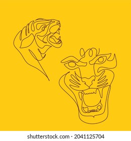 diseño de una sola línea vectorial de tigre salvaje. Feliz año nuevo 2022 del tigre