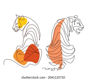 Tiger Vector Animal Wild One Line Design. Happy New Year 2022 Year Of The Tiger