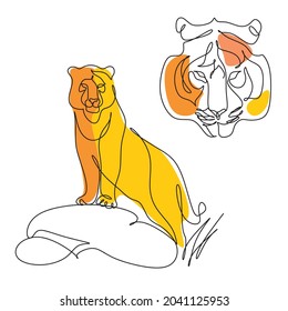 Tiger vector animal wild one line design. Happy new year 2022