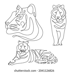 diseño de una línea salvaje de vectores de tigre