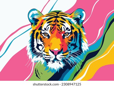 Tiger vector art, Tiger cat poster, Big cat print, Social media vector icon, element