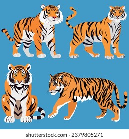 Tiger vector art work set.