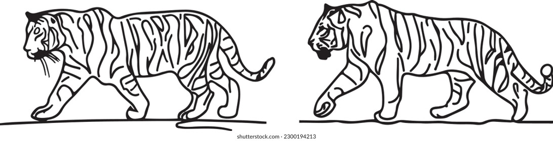 Tiger Vector black and white line art vector silhoutte 