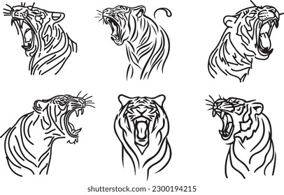 Tiger Vector black and white line art vector silhoutte 