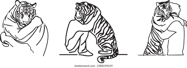 Tiger Vektor, Schwarz-Weiß-Kunst, Vektorsilhoutte 