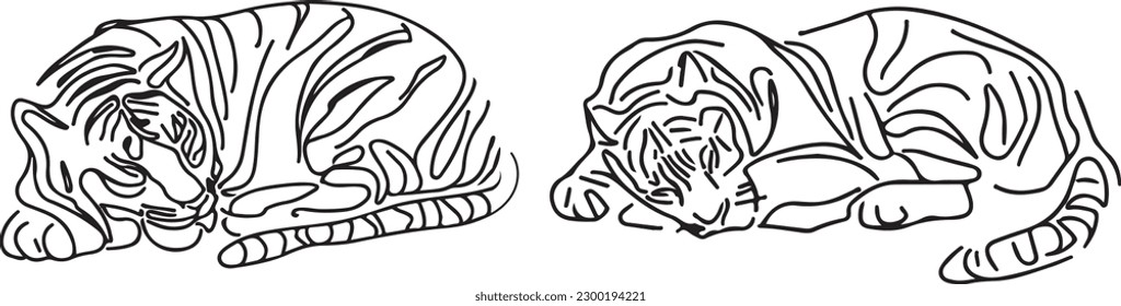 Tiger Vector black and white line art vector silhoutte 