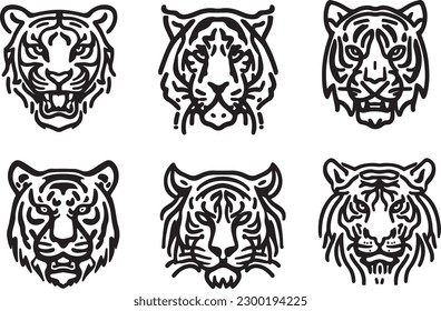 Tiger Vector black and white line art vector silhoutte 