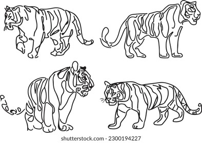 Tiger Vector black and white line art vector silhoutte 