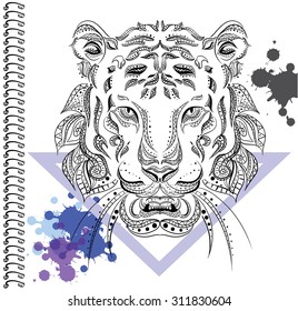 Tiger vector Ethnic patterns cover notebook print blots