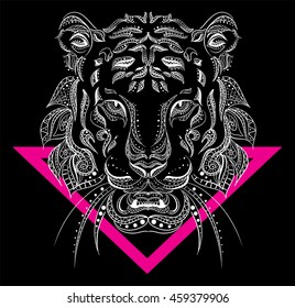 Tiger vector Ethnic patterns cover notebook print blots. Vector illustration for greeting card, poster, or print on clothes.