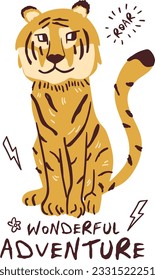 Tiger vector hand drawn illustration , cute tiger vector