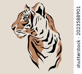 Tiger vector hand drown illustration isolated. Big wild cat. Siberian tiger (Amur tiger - Panthera tigris altaica) or Bengal tiger. Tatoo sign. symbol of chinese new year. animal. wildlife 