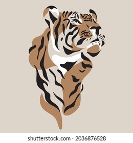 Tiger vector hand drown illustration isolated. Big wild cat. Siberian tiger (Amur tiger - Panthera tigris altaica) or Bengal tiger. Tatoo sign. symbol of chinese new year. animal. wildlife