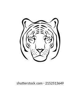 Tiger vector hand drown illustration isolated. Big wild cat. Siberian tiger (Amur tiger - Panthera tigris altaica) or Bengal tiger. Tatoo sign.  animal. wildlife