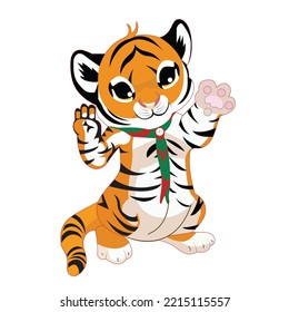 Tiger vector hand drown illustration isolated. Big wild cat. Siberian tiger (Amur tiger - Panthera tigris altaica) or Bengal tiger. Tatoo sign. symbol of chinese new year. animal. wildlife