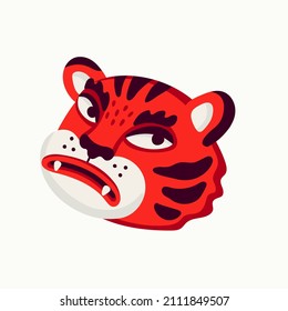 Tiger vector head, cartoon tiger funny face on white background.
