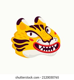 Tiger vector head, cartoon tiger funny face on white background.