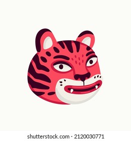 Tiger vector head, cartoon tiger funny face on white background.