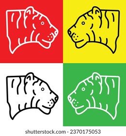 Tiger Vector Icon, Lineal style icon, from Animal Head icons collection, isolated on Red, Yellow, White and Green Background.