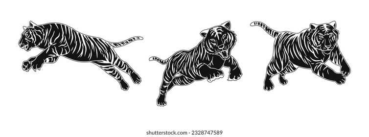 ilustración vectorial de tigre con bloque negro formado por tres imágenes