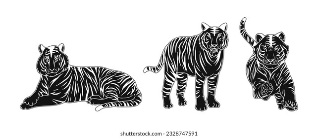 tiger  vector illustration illustration with black block consisting of three images