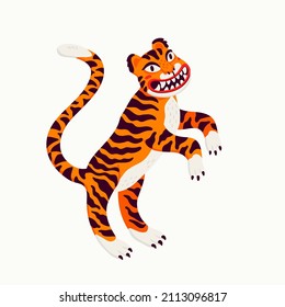 Tiger vector illustration, cartoon orange tiger - the symbol of Chinese new year. Organic flat style vector illustration on white background.