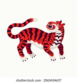 Tiger vector illustration, cartoon red tiger on white background. Organic flat style vector illustration.