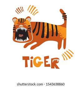 Tiger. Vector illustration for children's creativity. A banner with a charming object in the background.  