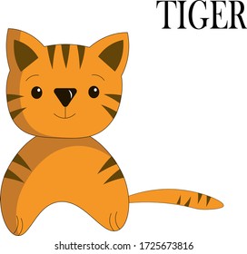 Ilustración vectorial del tigre. Dibujo para niños con un fondo blanco. Estilo de caricatura. Para postales, pegatinas, logos. 