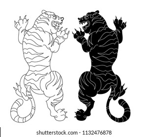 Tiger vector illustration isolate on white background.sticker tattoo design.Japanese and Chinese tiger illustration.Hand drawn.