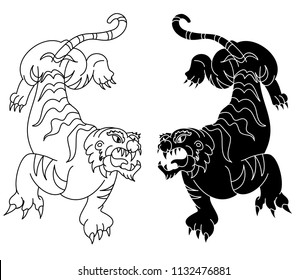 Tiger vector illustration isolate on white background.sticker tattoo design.Japanese and Chinese tiger illustration.Hand drawn.