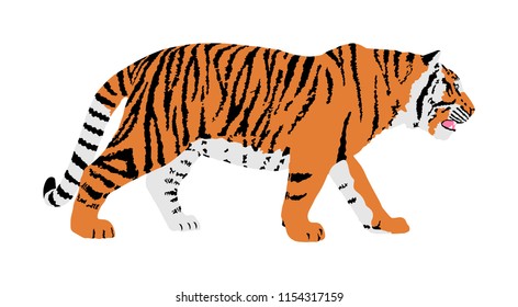 Tiger vector illustration isolated on white background. Big wild cat. Siberian tiger (Amur tiger - Panthera tigris altaica) or Bengal tiger. Tatoo sign.