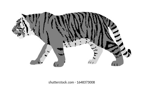 Tiger vector illustration isolated on white background. Big wild cat. Siberian tiger (Amur tiger - Panthera tigris altaica) or Bengal tiger. Tatoo sign.