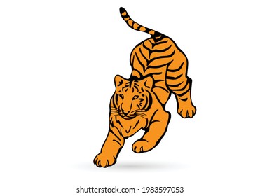 Tiger vector illustration isolated on white background. Big wild cat. Siberian tiger or Bengal tiger.