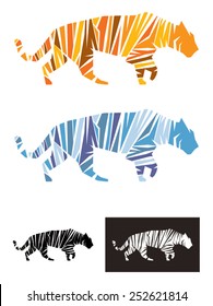 Tiger Vector Illustration Template, An Illustration Representing A Tiger Formed By Shapes Define The Figure By The Stripes. Available As A Normal Tiger And Snow Tiger, Also In Black And White.