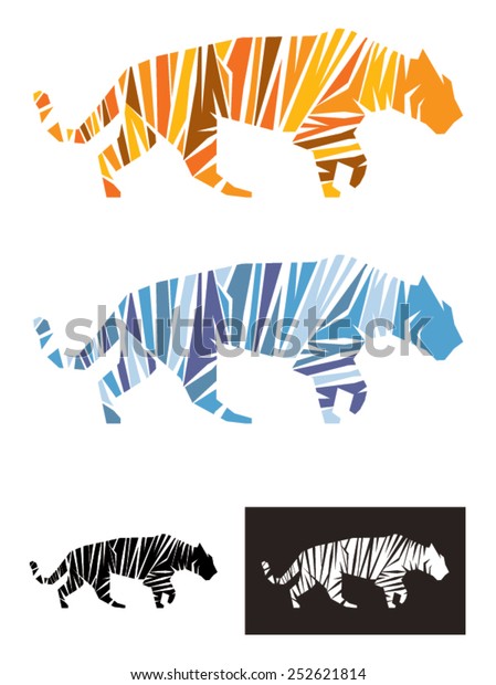 トラのベクターイラストテンプレート シェイプで形成されたトラを表すイラストは ストライプによって図を定義します 通常の虎 雪の虎として 白黒でも利用できます のベクター画像素材 ロイヤリティフリー