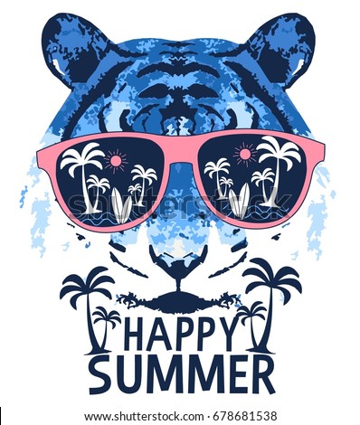 Tiger vector illustration for t-shirt design with slogan. Vector illustration design for fashion fabrics, textile graphics, prints.