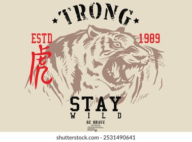 Tiger vector illustration for t-shirt and other uses, strong  typography graphic print design, Japanese style tiger vector illustration.eps8