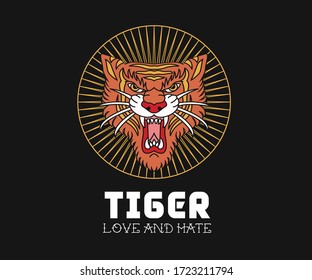 Tiger vector illustrations in tattoo style.Tattoo-art design. New traditional tattoo style. Hand-drawn vector images.Easy to edit. EPS8 file. Vintage colors.